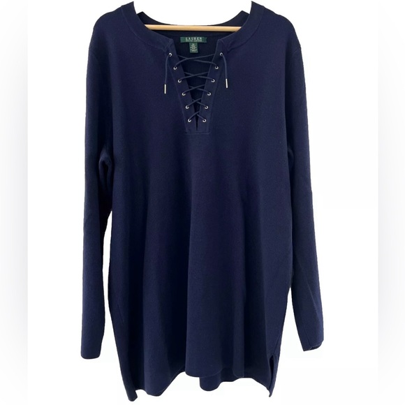 Lauren Ralph Lauren Navy Sweater 2X 100% Cotton - Picture 6 of 16